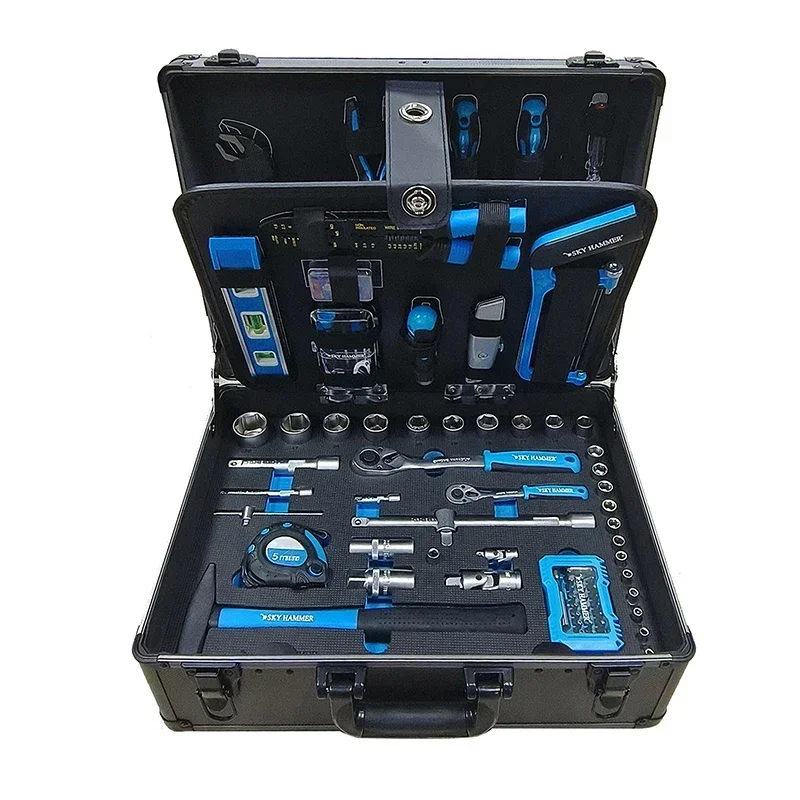 128PCS Professional Custom Repairing Hand Tools For Garage Repair With Hand Tool Sets In Bi-Color Aluminum Case