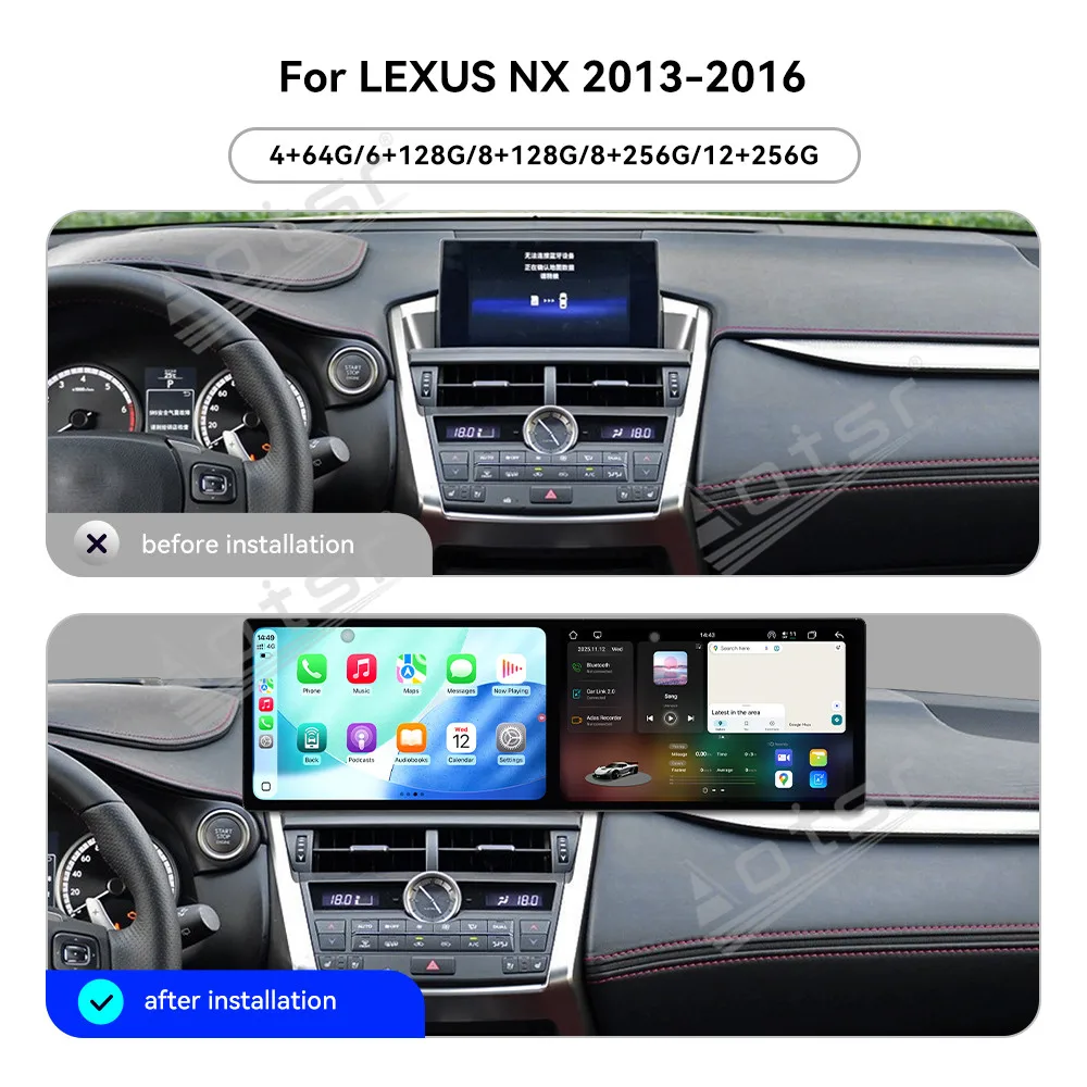 راديو سيارة مزدوج 10.1 بوصة عالي الدقة مع ملاحة Carplay GPS لكزس NX 2013-2016 ملحق ترقية ذكي بشاشة مزدوجة أندرويد