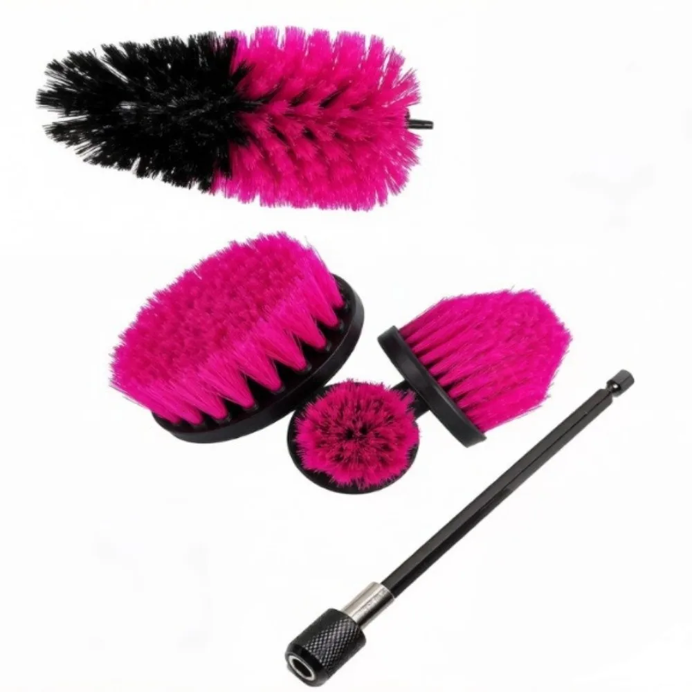 5Pcs Round Brush Head Drill Brush Attachment Set Nylon Bristles Extension Rod Cleaning Brush Attachment All-Purpose