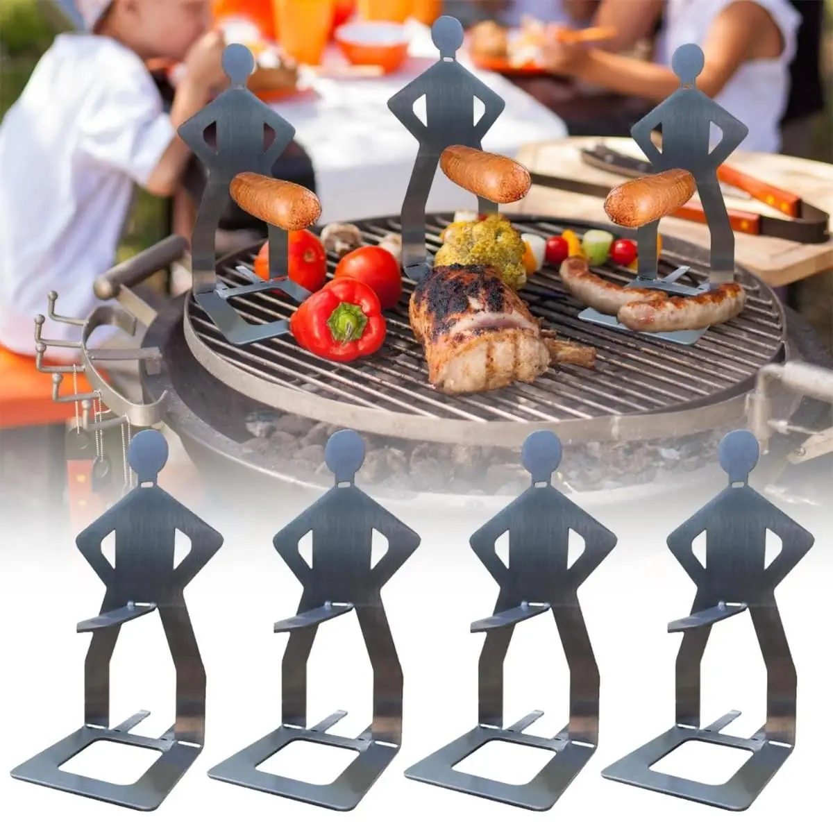 

Creative Standing Man Sausage Barbecue Rack Stainless Steel Funny Hot Dog Grill Holder Portable Camping Cooking Accessories