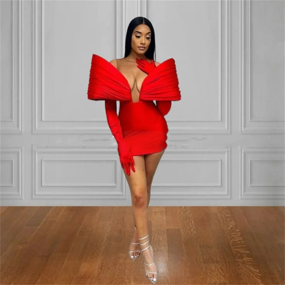 

With Gloves For Blackgirls Mini Cocktail Dress African Party Gowns Red Special Off The Shoulder Mermaid Prom Dresses