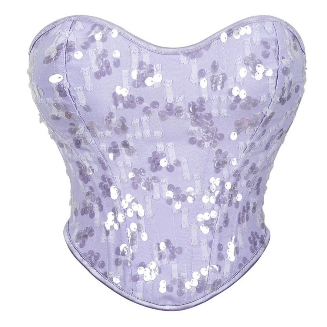 

Simple, elegant, solid-color sequin tube top corset, French-style, elegant, fashionable corset, wedding and evening wear