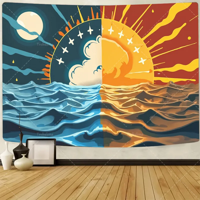 

1шт настенный гобелен "Гобелен сцены океана на день и ночь" - современное абстрактное настенное искусство"