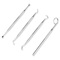 4 Pcs/set Stainless Steel Dentist Clean Tools Dental Mirror Double Probe Sickle and Hoe Tooth Cleaner Dental Tool Oral Care Kit