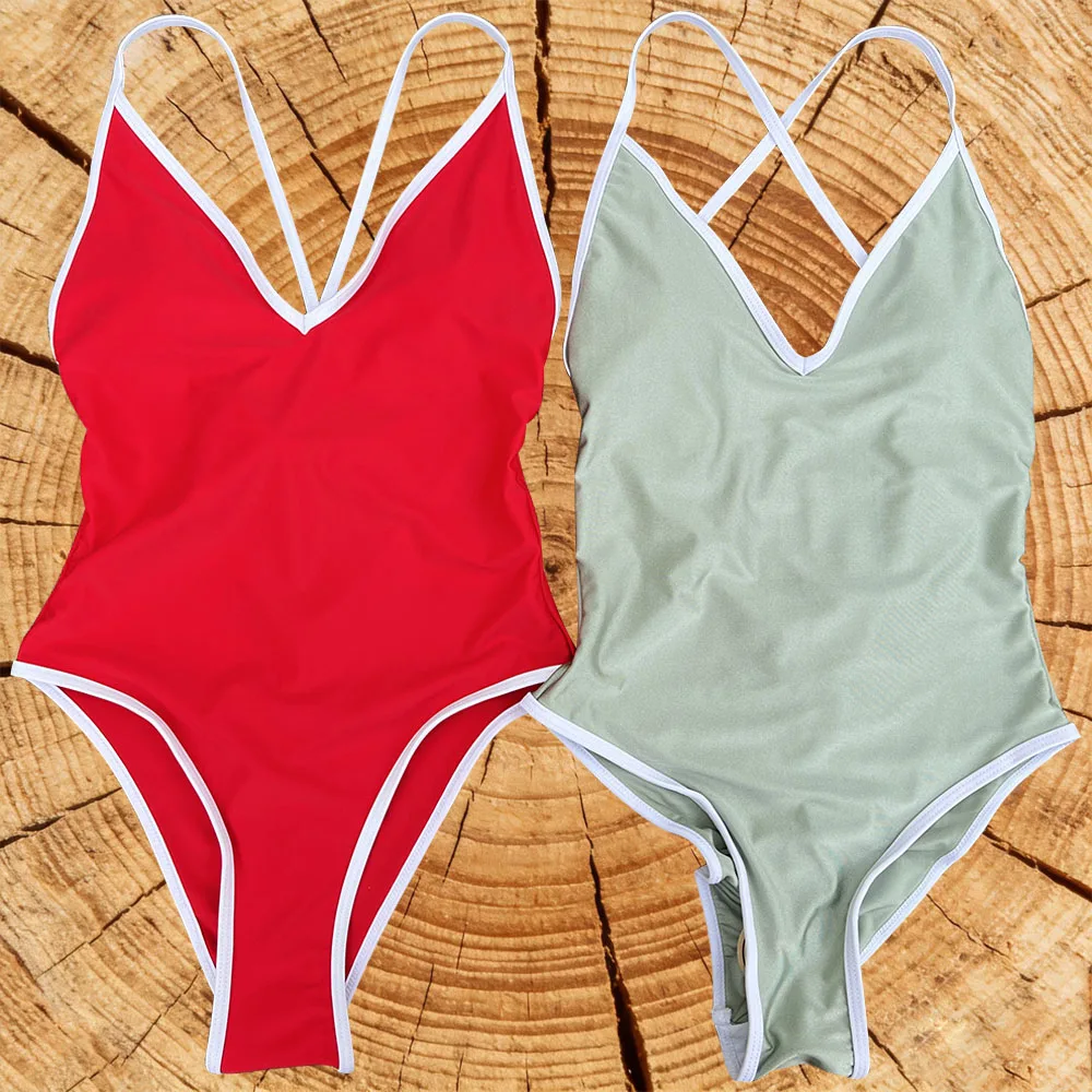 

Retro Minimalist One Piece Swimsuit New Halter Bandage Swimwear Women Bathing Suit Beachwear Monokini Female Swimming Suits