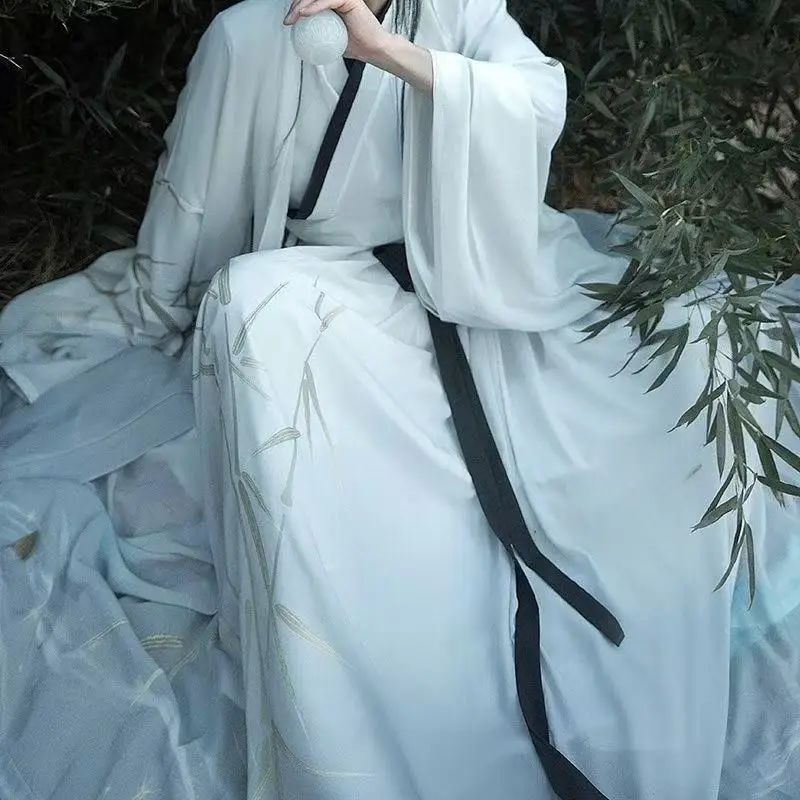 남자의 원래 요정 Hanfu 드레스 전통 Weijin 시대 크로스 칼라 의상 빈티지 영화 불멸의 코스프레 무대 의류