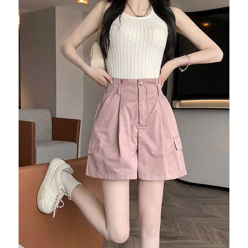 Women's Summer Fashion Simplicity Solid Color High Waist Wide Leg Pants Women Clothes All-match Temperament Casual Shorts