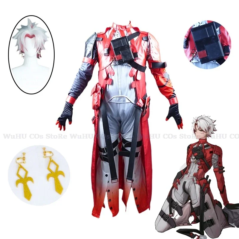 Game Wuthering Waves Cosplay Scar Cosplay Costume Scar Wig Men Full Set Scar Earrings Women Men Halloween Party Roleplay Costume