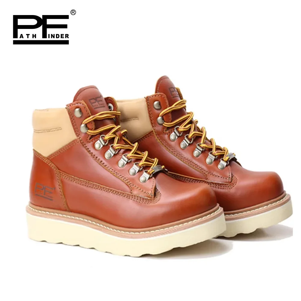 Fashion Men's Genuine Leather Hiking Boots Outdoor Goodyear Wear-resistant Tooling Boots Winter Mid-calf Western Boots Non-slip