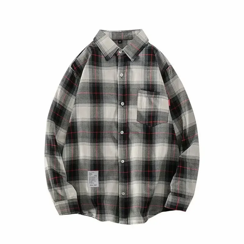 Trendy Men's Casual and Versatile Korean-style Fashionable Lapel Single-breasted Long-sleeved Shirt for Spring and Autumn.