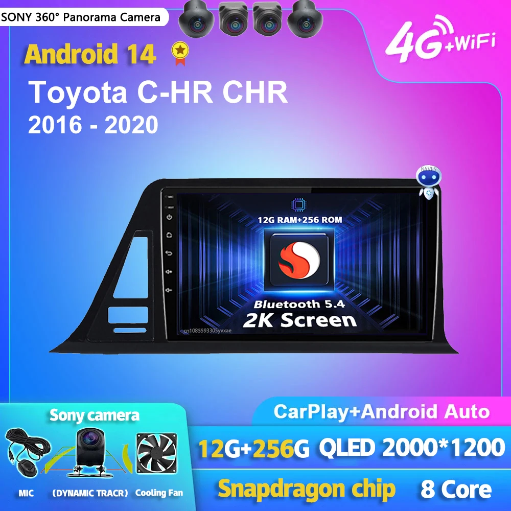 

Android 14 Carplay Auto Screen Car Radio Multimedia Player For Toyota C-HR CHR 2016-2020 Right Hand Driver Stereo 2din Head Unit