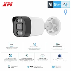 XM 5Mp AI Telecamera IP Poe Cctv Telecamera di sicurezza H.265 + Sorveglianza audio video esterna impermeabile per sistema Nvr Xmeyepro