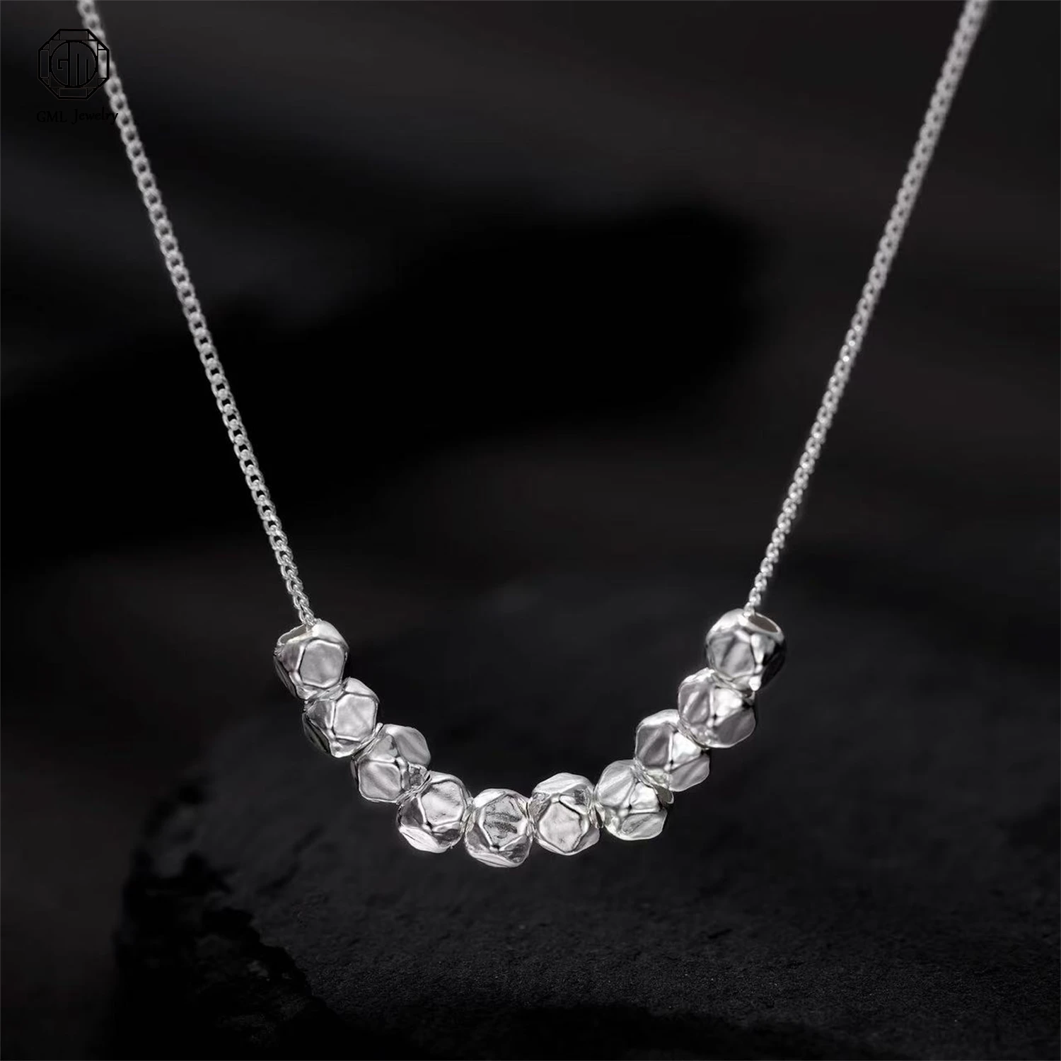 Crushed Silver Bead Choker Necklace Minimalist Square Sugar Cube Design Women Fashion Exquisite Gold And Silver Jewelry Gift