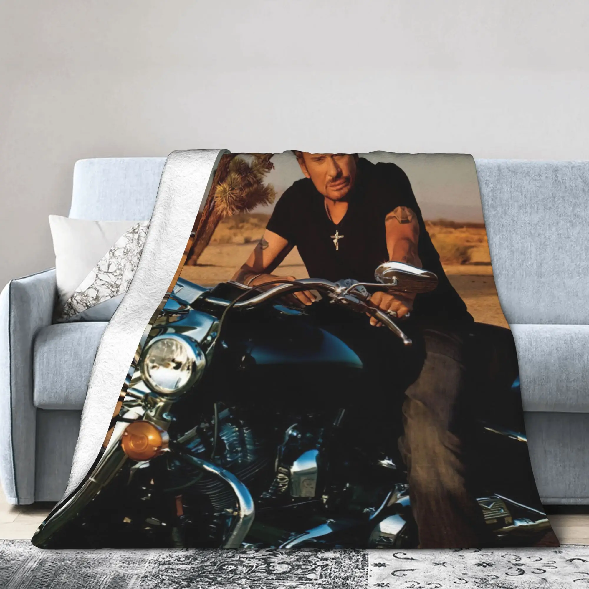Johnny Hallyday 3d Blanket Flannel Printed   Multifunction Super Warm Throw Blanket for Bed Office Rug Piece