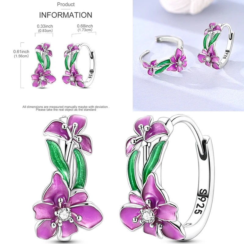 925 Sterling Silber Creolen Schmetterling Regenbogen Blume Tulpe Iris Lila Hängeohrringe Schmuck Geschenk für Frauen Mädchen – Detail 24