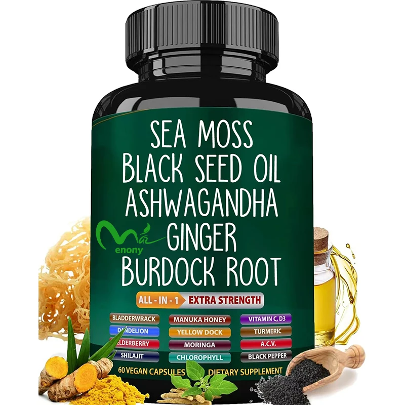 Seaweed black seed oil, Indian ginseng ginger, containing burdock root, advanced multi mineral supplement, 60 capsules