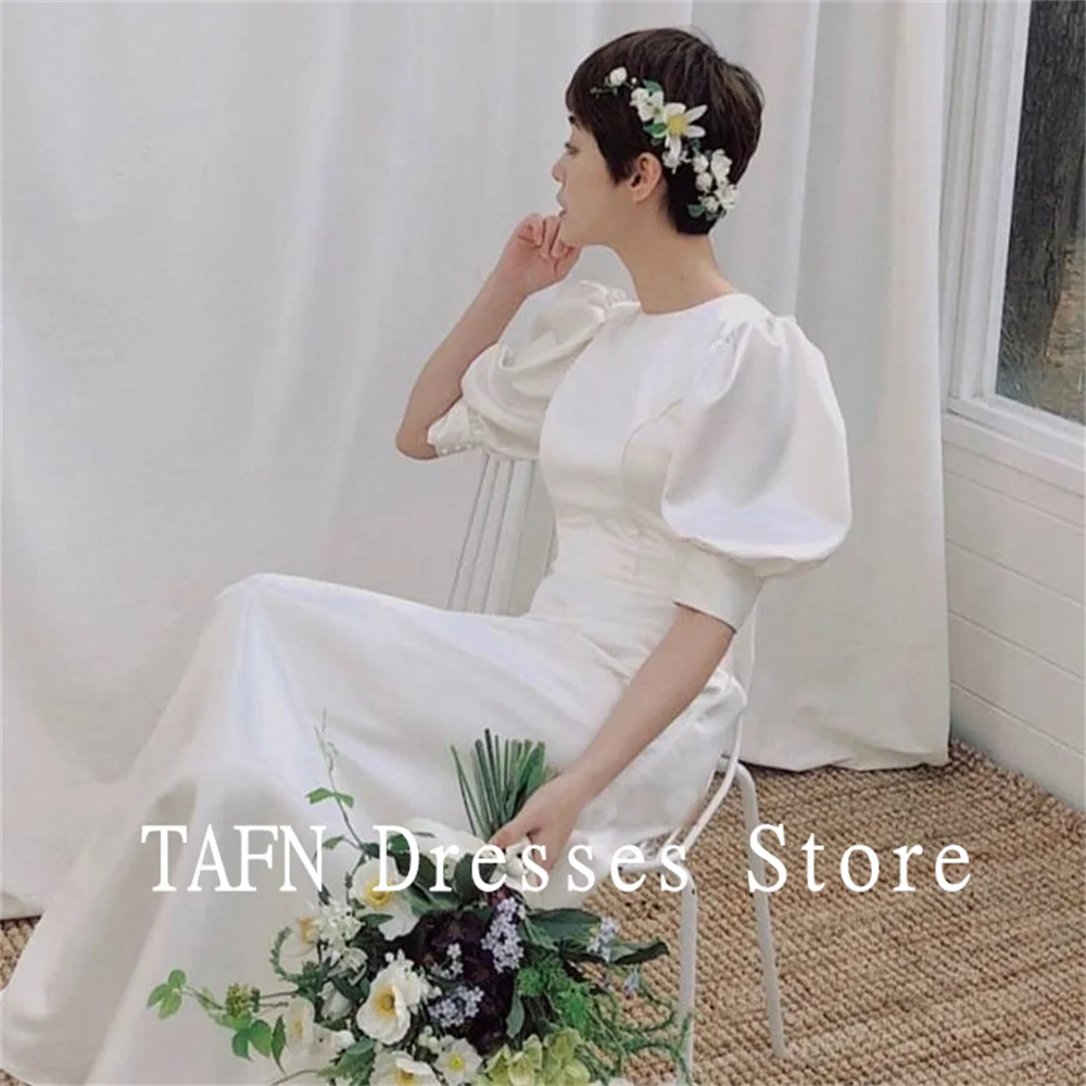 TAFN New French Retro Simple Wedding Dresses Custom Made Short Sleeves A-line Bridal Gown Korea Evening Dresses 이브닝드레스