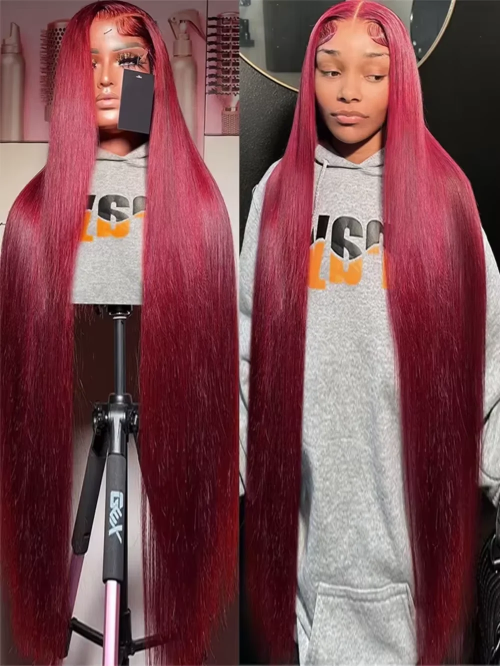 Borgogna Dritto 13x4 HD Veletta Frontale Parrucca Dei Capelli Umani 99J Rosso 13x6 Parrucche Anteriori Del Merletto Trasparente Colorato 220% Parrucca Dei Capelli Umani 100%