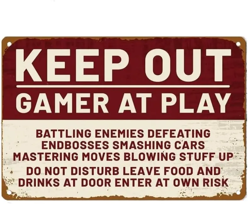 Warning Keep Out Gamer at Play Sign Metal Tin Sign, Do Not Disturb Enter at Own Risk Poster for Home Office Bedroom Park Ba sign
