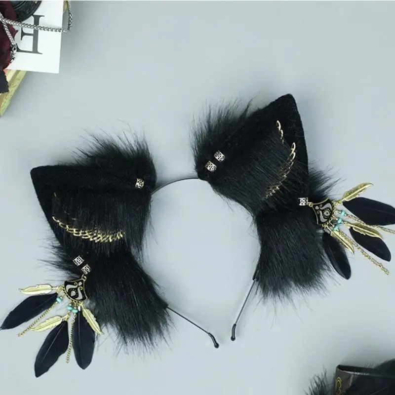 

652F Foxes Ears Cosplay Animal Ears Headwear, Halloween Headband ,Headpiece Costume Accessories with Pendant