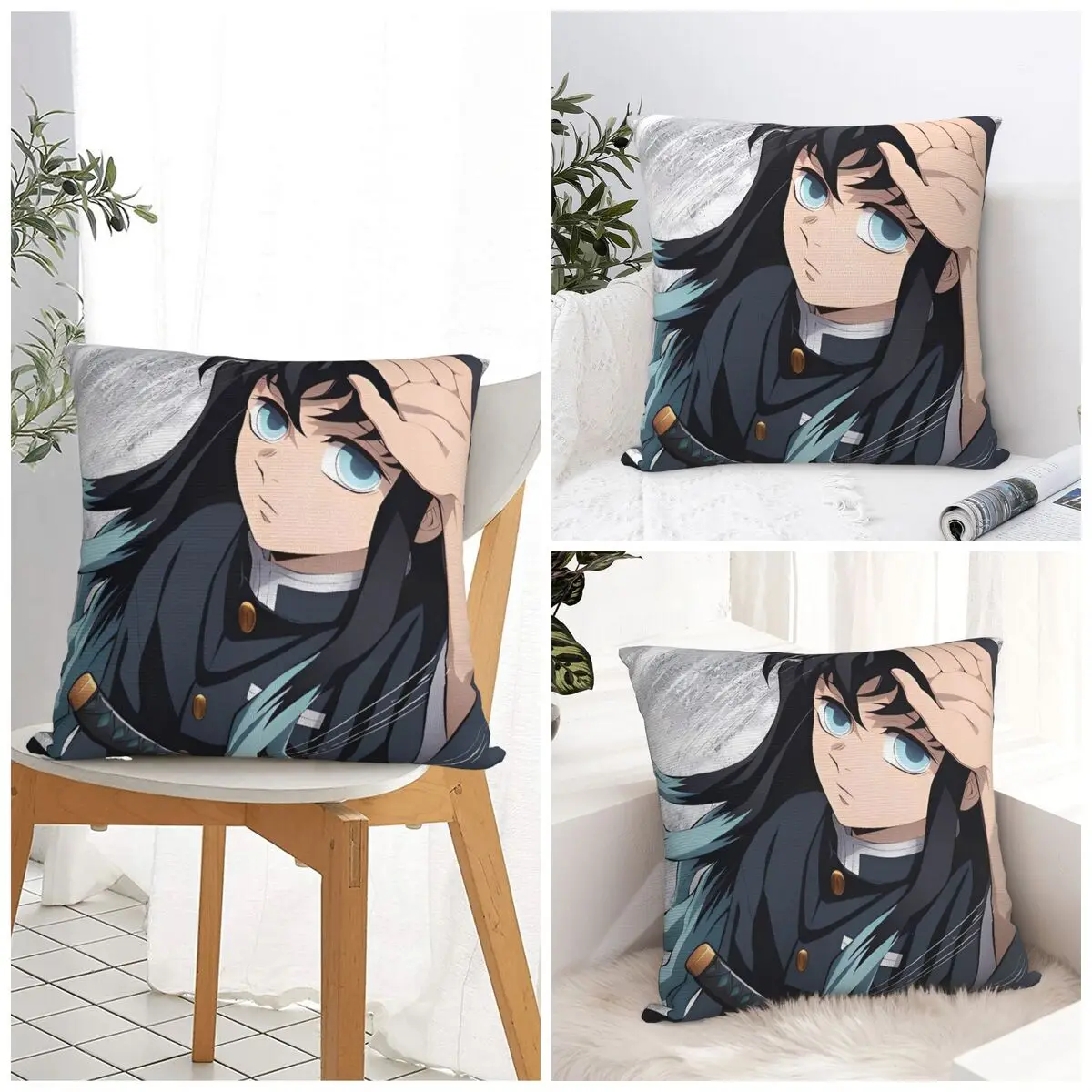 

Muichiro Tokito Pillow Case Retro Trendy Pillow Cover Square Graphic Cushion Cover Pillowcases For Sofa Home Decorative