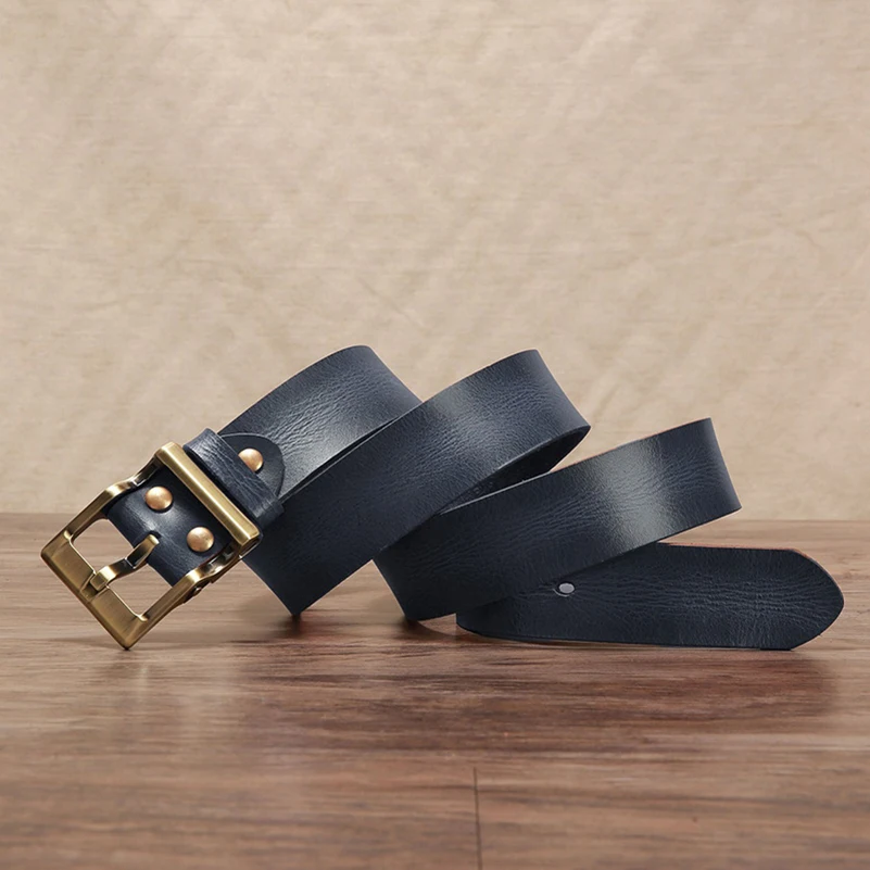 Western Leather Gold Sliver Plated Pin Buckle Men Belt Fashion Wide 3.8cm Jeans Causal Pants Leather Men Belt