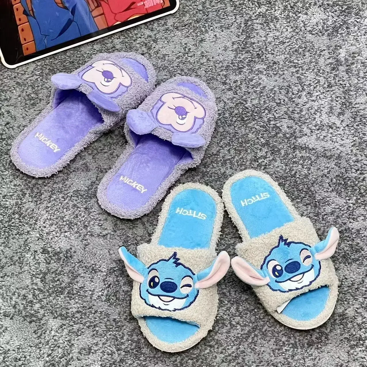 Disney  cartoon Stitch Mickey Mouse cotton slippers Donald Duck home indoor plush warm couple slippers