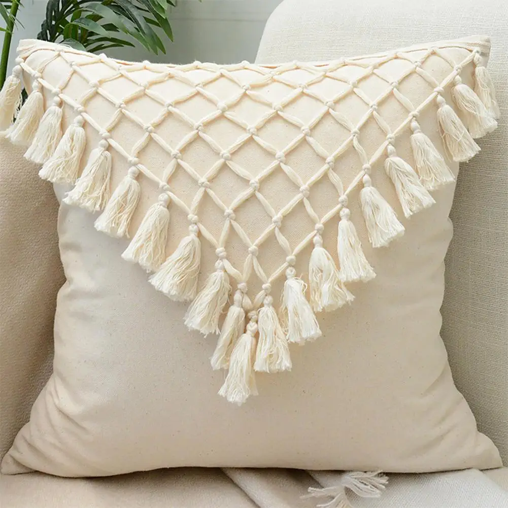 Tassel Pillowcase Hidden Zipper Fringe Decor Square Bohemian Style Couch Decoration Throw Pillow Cover Car Seat Pillow Sham