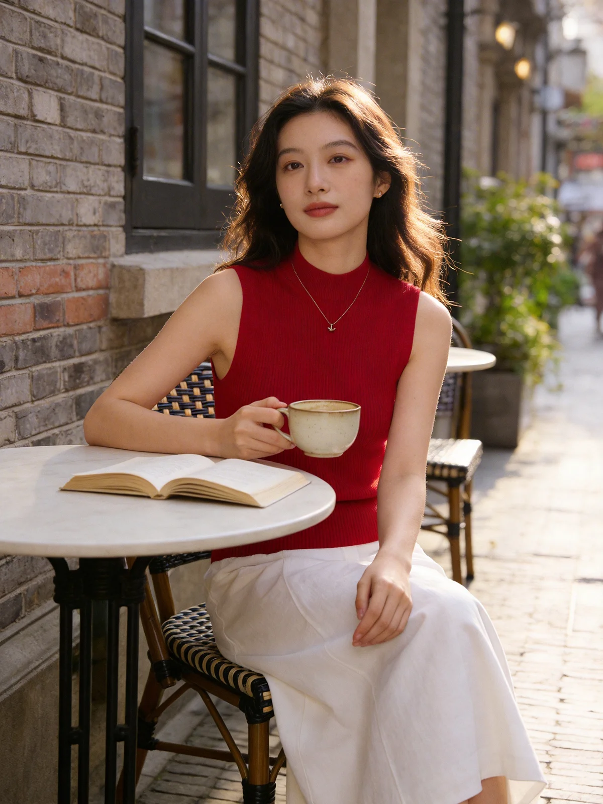 

Red Half-High Collar Slim Fit Tank Top Silk Acetate Lenzing Sleeveless Workwear Style Spring Summer Outerwear for Women