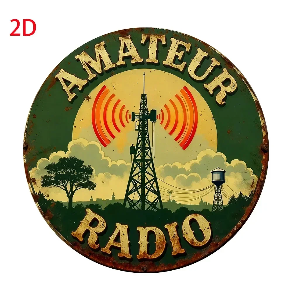 Vintage Amateur Radio Metal Wall Plaque - Old-Style Blue & White Iron Decoration | Waterproof & Effortless to Install | Suita