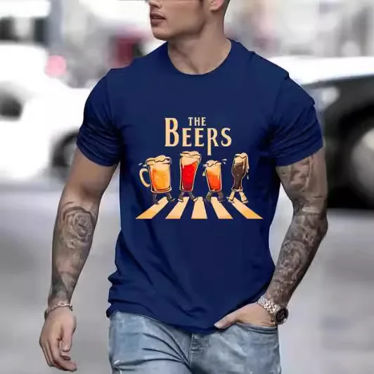 

Мужская футболка с принтом пива, дышащая брендовая футболка, уличная модная футболка, летний повседневный топ, модная мужская футболка