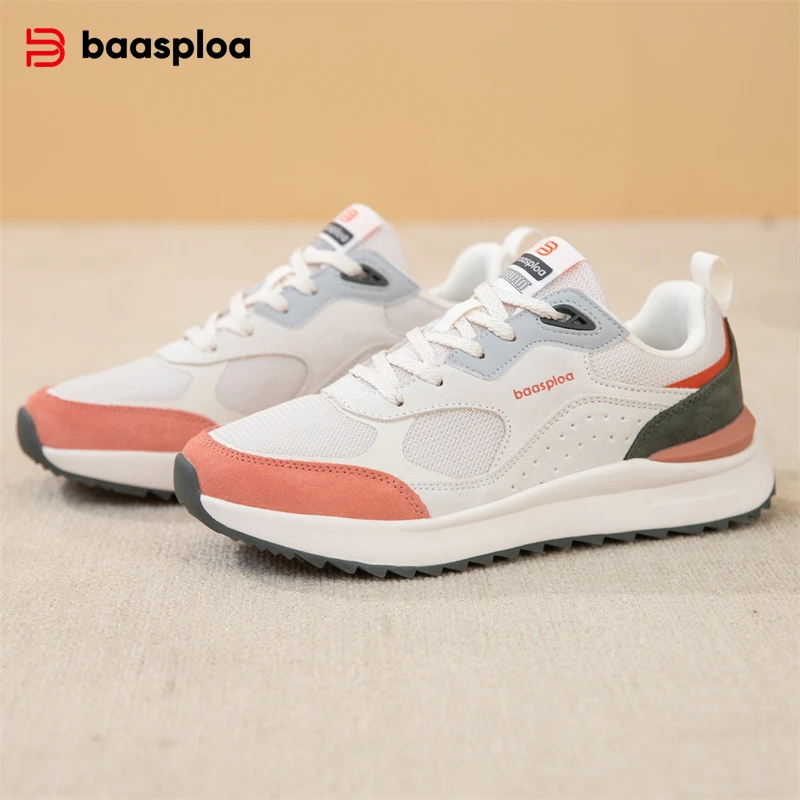 Baasploa New Walking Shoes Women Casual Lightweight Breathable Stable Sneakers Female Cushioning Non-Slip Vintage Sports Shoes