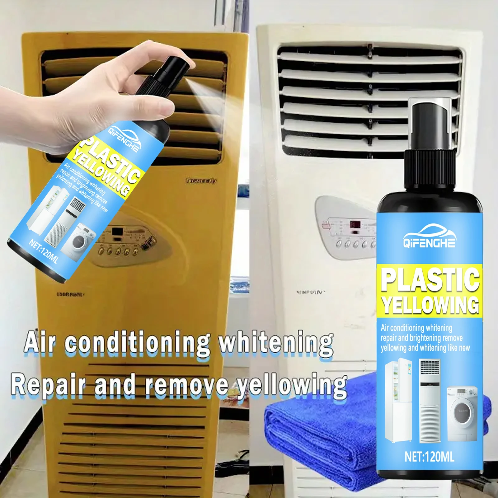 

Plastic Yellowing Remover Spray - Fast-Acting Formula Restores AC Units, Car Headlights, Panels & Plastic Surfaces - Long-Lastin