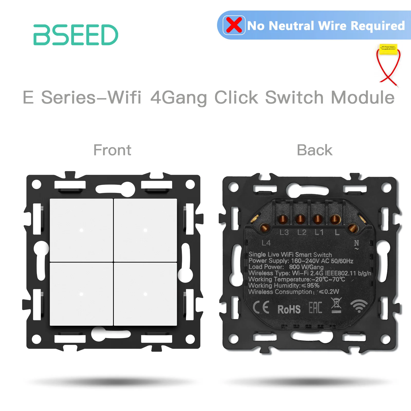 BSEED E-serie Enkelvoudige WIFI Klikschakelaar Functieonderdeel Slimme Lichtschakelaar DIY-onderdeel Vrije Combinatie Geen Nulleider