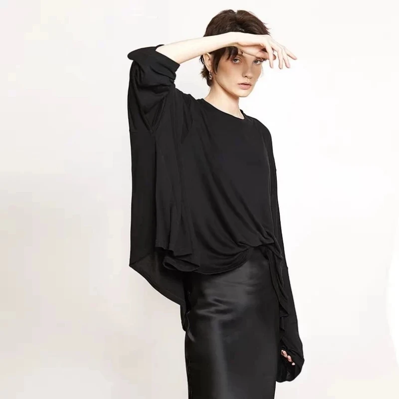 Spring Summer round Neck 100% Wool Shawl Lightweight Batwing Sleeve Top Loose Fit Versatile Knit Cover up