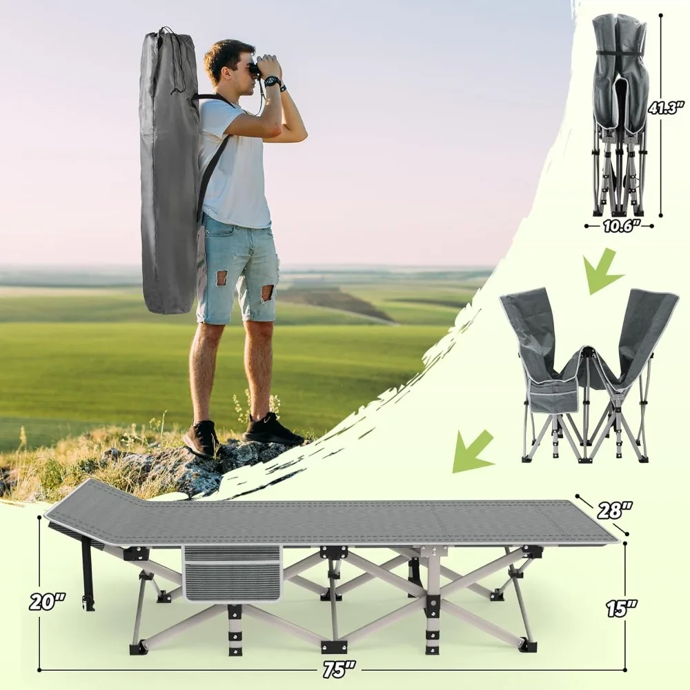 

Camping Cot, Folding Camping Cot Bed for Adults Sleeping 1200D Double Layer Oxford Portable Folding Outdoor - Innovative design