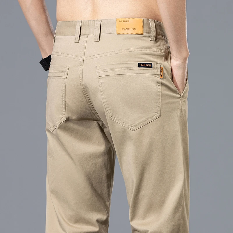 2026 Summer Clothing Smart Casual Men's Straight Cotton Stretch Pants Classic Letter Patches Lightweight Mid-rise Trousers
