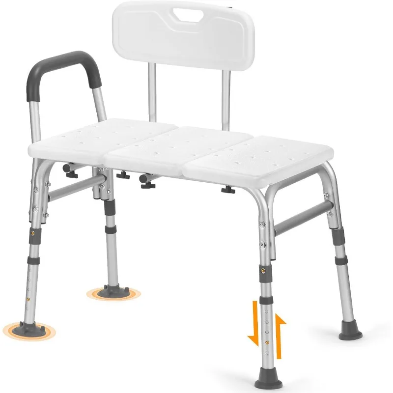 Detachable Aluminum Shower Bench Non-Slip Safety Bath Seat with Backrest and Armrest for Elderly Use
