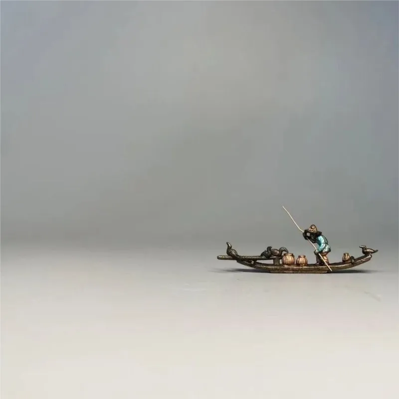 Mini Copper Fishing Boats Wooden Rafts Color Painted Bonsai Micro Landscapes Decorative Accessories Small Decor Ornaments ZE532