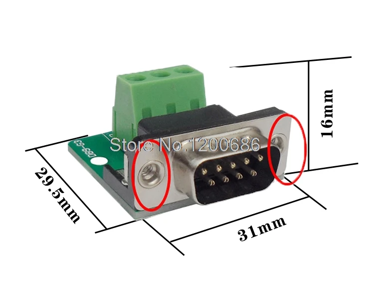 

D-SUB DB9 FEMALE RS232 серийный соединитель, винтовые клеммы