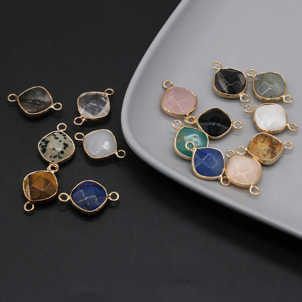 

2pcs Natural Stone Connector Faceted Lapis Lazuli/Amazonite/Agates For Jewelry Making DIY Necklace Bracelet Anklet Accessory