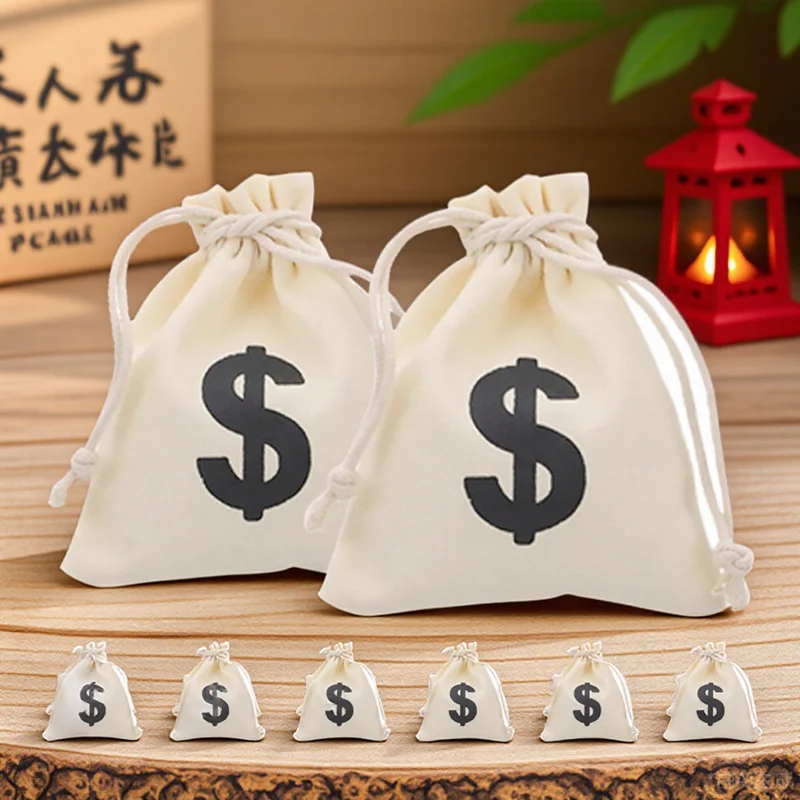 

8Pcs Small Money Bags Dollar Sign Canvas Drawstring Gift Pouches Jewelry Storage Party Treat Bags Money Bag Gift Pouches
