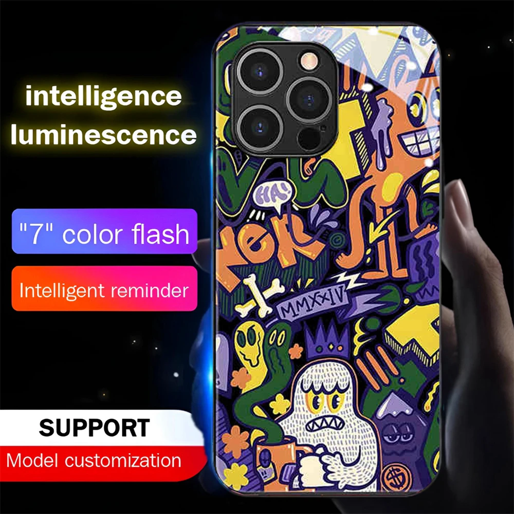 Hot Wave Graffiti Design LED Light Glow Luminous Phone Case For Samsung S24 S23 S22 S21 S20 FE Note 10 20 Plus Ultra A54 A14 A53