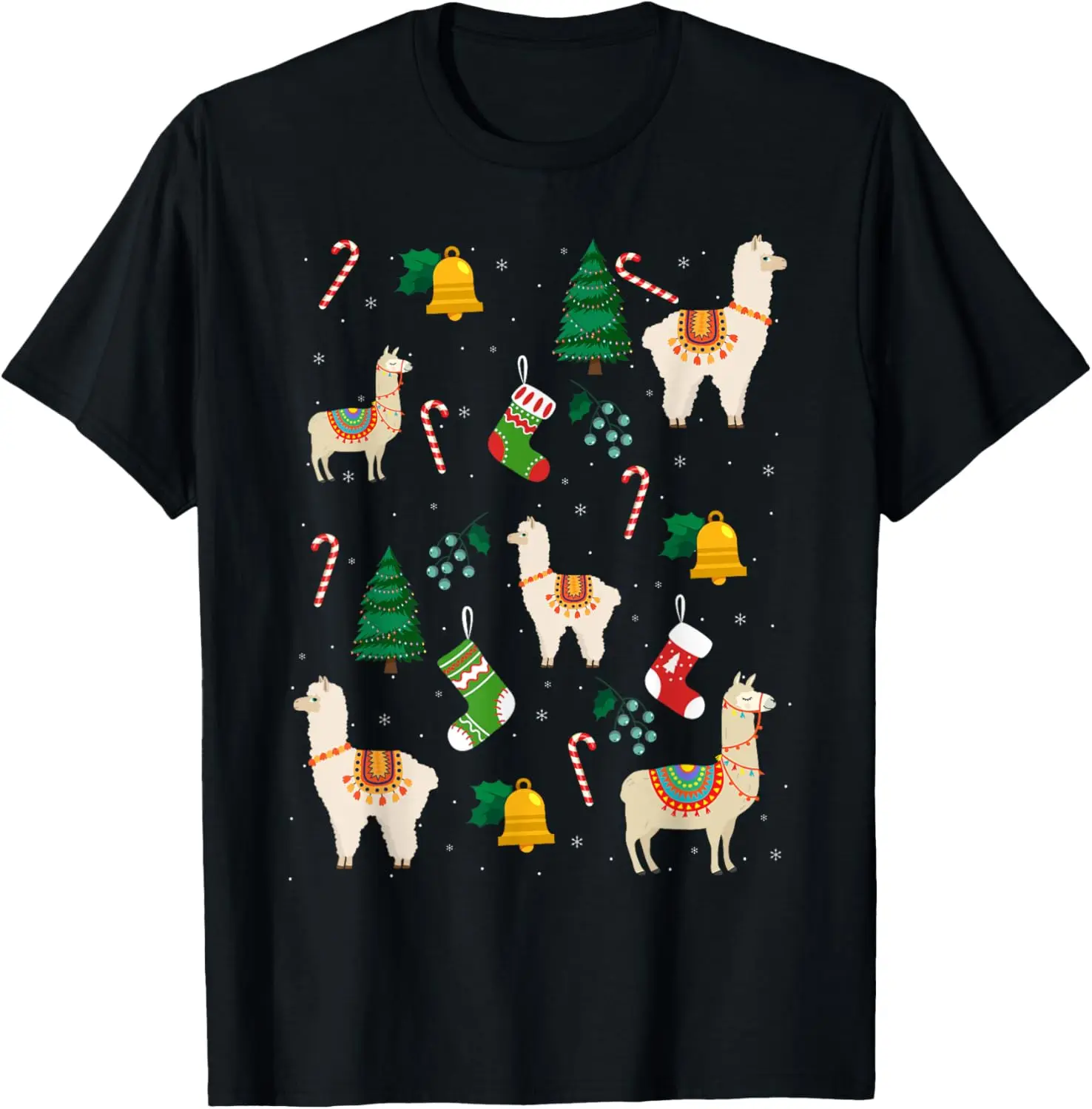 

Llama Alpaca Christmas Tree Snow Pattern Cute X-Mas T-Shirt