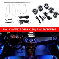 For Mercedes Benz AMG A CLA GLA W176 W117 W156  W246 Turbine Air Vent 12/256 Color Ambient Light Bluetooth Control LED Car