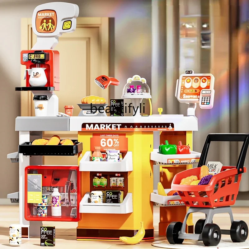 Children's supermarket cash register table toys baby puzzle simulation shopping cart play house 3rd 6th birthday gift