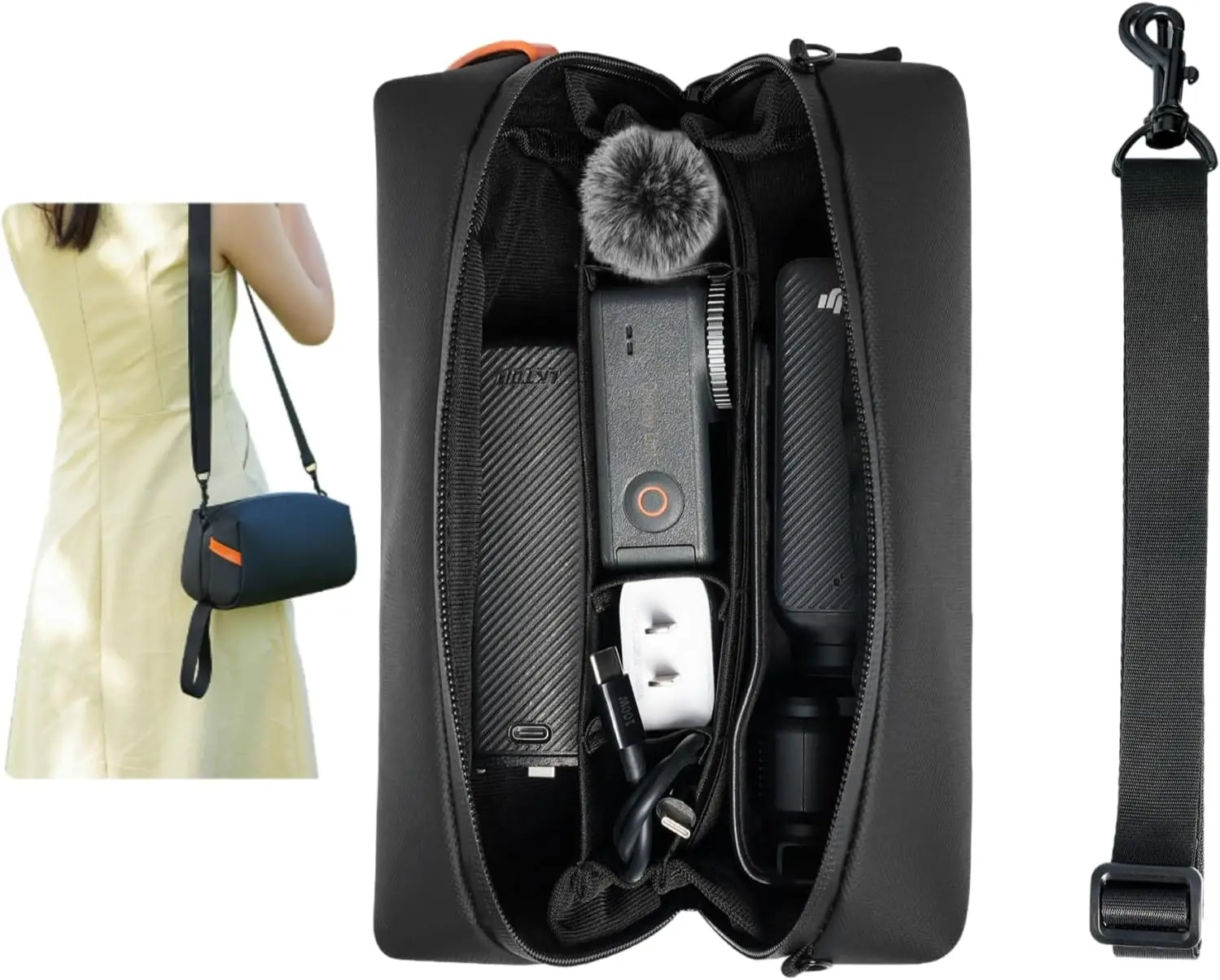 

Pocket 3 & Action 5 Pro Camera Case, Compatible with Insta 360 X4, DJI Osmo Pocket 3, PU Shoulder Bag (8×4×4 in)