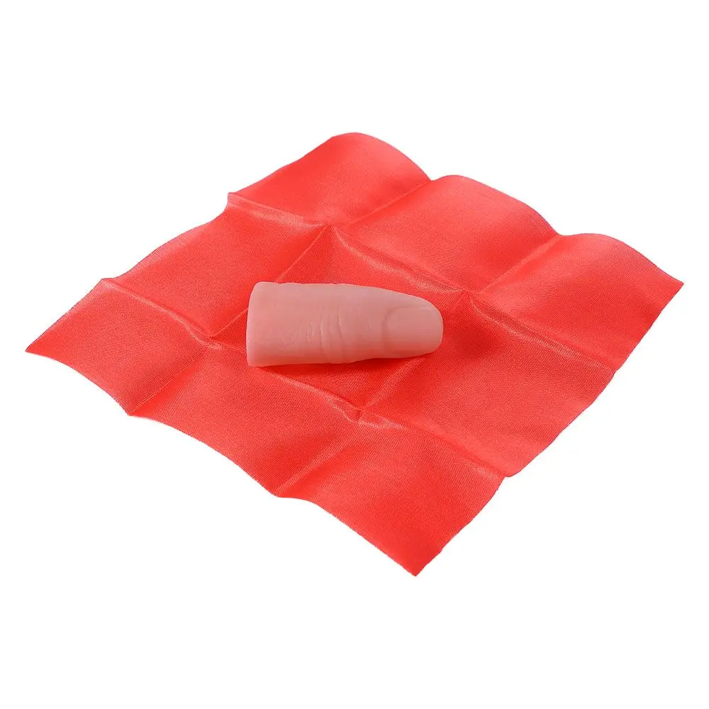 Magic Trick Props Close Up Vanish Appearing Plastic Finger Thumb Tip + Red Silk Stage Show Props Rubber Prank Toy Tool Gifts