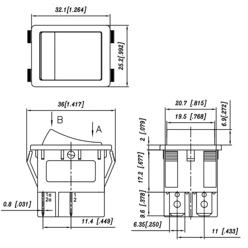 250V 20A 25A On-Off Rocker Switches 4PIN KCD4 DPST For Welding Machine Red Color