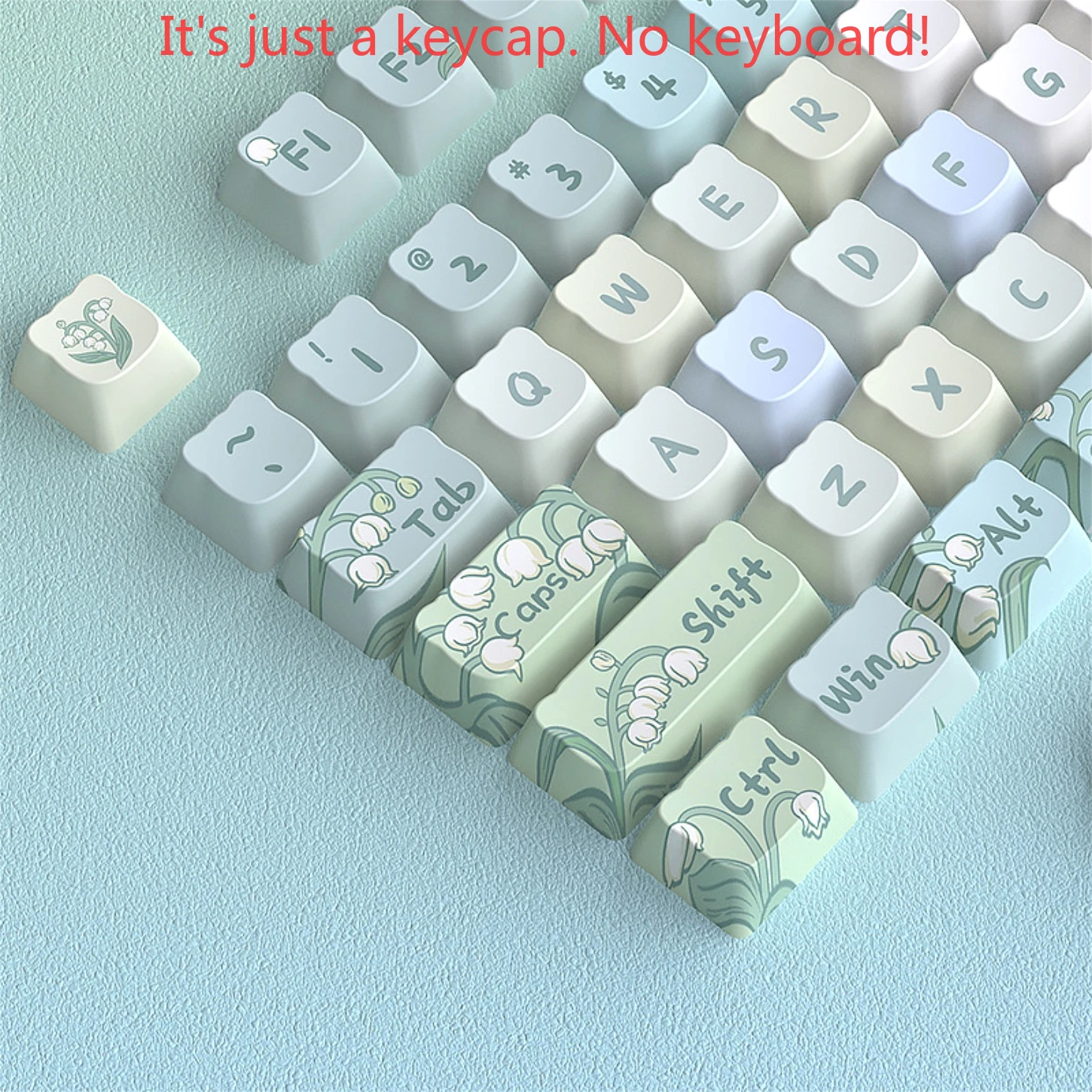 Water Moon Lily Blue Green Keycaps 124 Keys MOA Profile PBT Keycap Set for 60% 65% 75% 96% 98% 100% Mechanical Keyboard